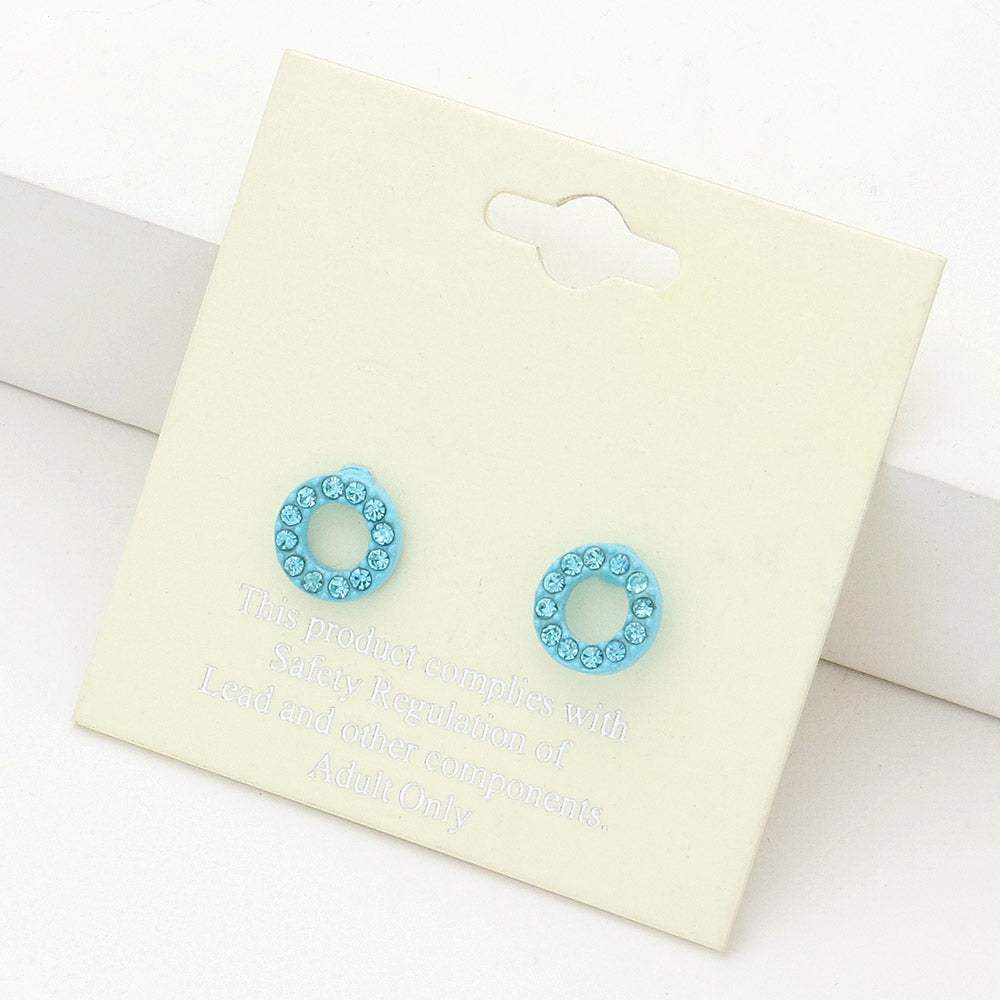 Rhinestone Embellished Open Circle Stud Earrings - Madeline Love - Flyclothing LLC