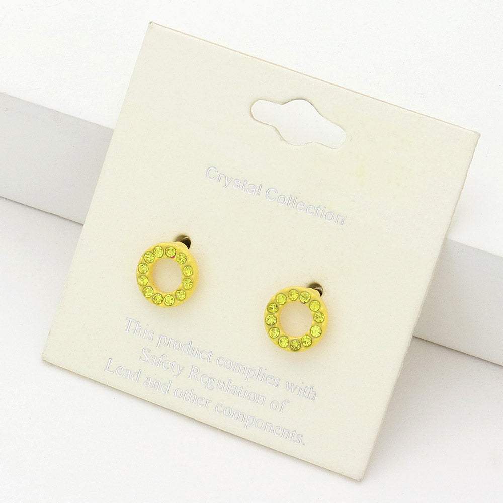 Rhinestone Embellished Open Circle Stud Earrings - Madeline Love - Flyclothing LLC