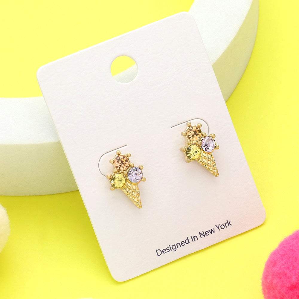 Stone Cluster Pointed Ice Cram Cone Stud Earrings - Madeline Love - Flyclothing LLC