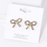 Crystal Stone Studded Ribbon Stud Earrings - Madeline Love - Flyclothing LLC