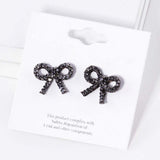 Crystal Stone Studded Ribbon Stud Earrings - Madeline Love - Flyclothing LLC