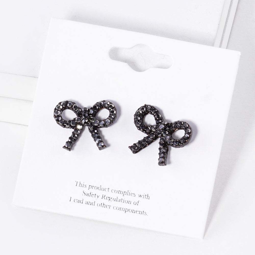 Crystal Stone Studded Ribbon Stud Earrings - Madeline Love - Flyclothing LLC