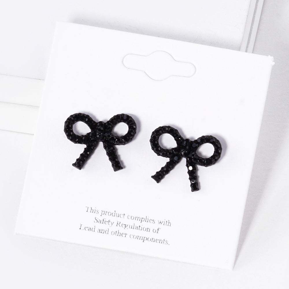 Crystal Stone Studded Ribbon Stud Earrings - Madeline Love - Flyclothing LLC