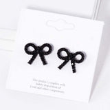 Crystal Stone Studded Ribbon Stud Earrings - Madeline Love - Flyclothing LLC