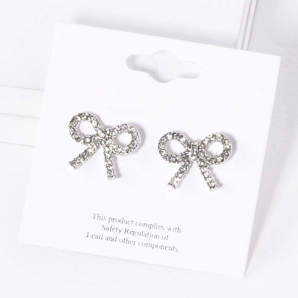 Crystal Stone Studded Ribbon Stud Earrings - Madeline Love - Flyclothing LLC