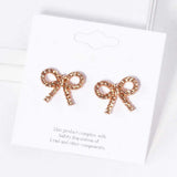 Crystal Stone Studded Ribbon Stud Earrings - Madeline Love - Flyclothing LLC
