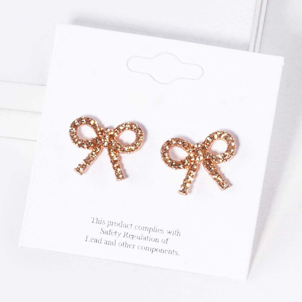 Crystal Stone Studded Ribbon Stud Earrings - Madeline Love - Flyclothing LLC