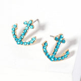 Crystal Rhinestone Paved Anchor Stud Earrings - Madeline Love - Flyclothing LLC