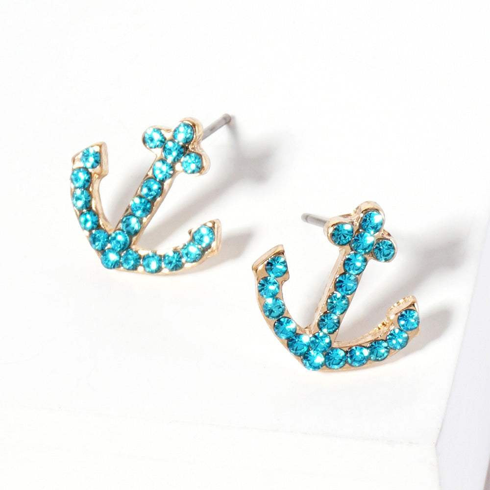 Crystal Rhinestone Paved Anchor Stud Earrings - Madeline Love - Flyclothing LLC