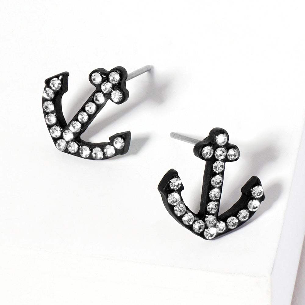 Crystal Rhinestone Paved Anchor Stud Earrings - Madeline Love - Flyclothing LLC
