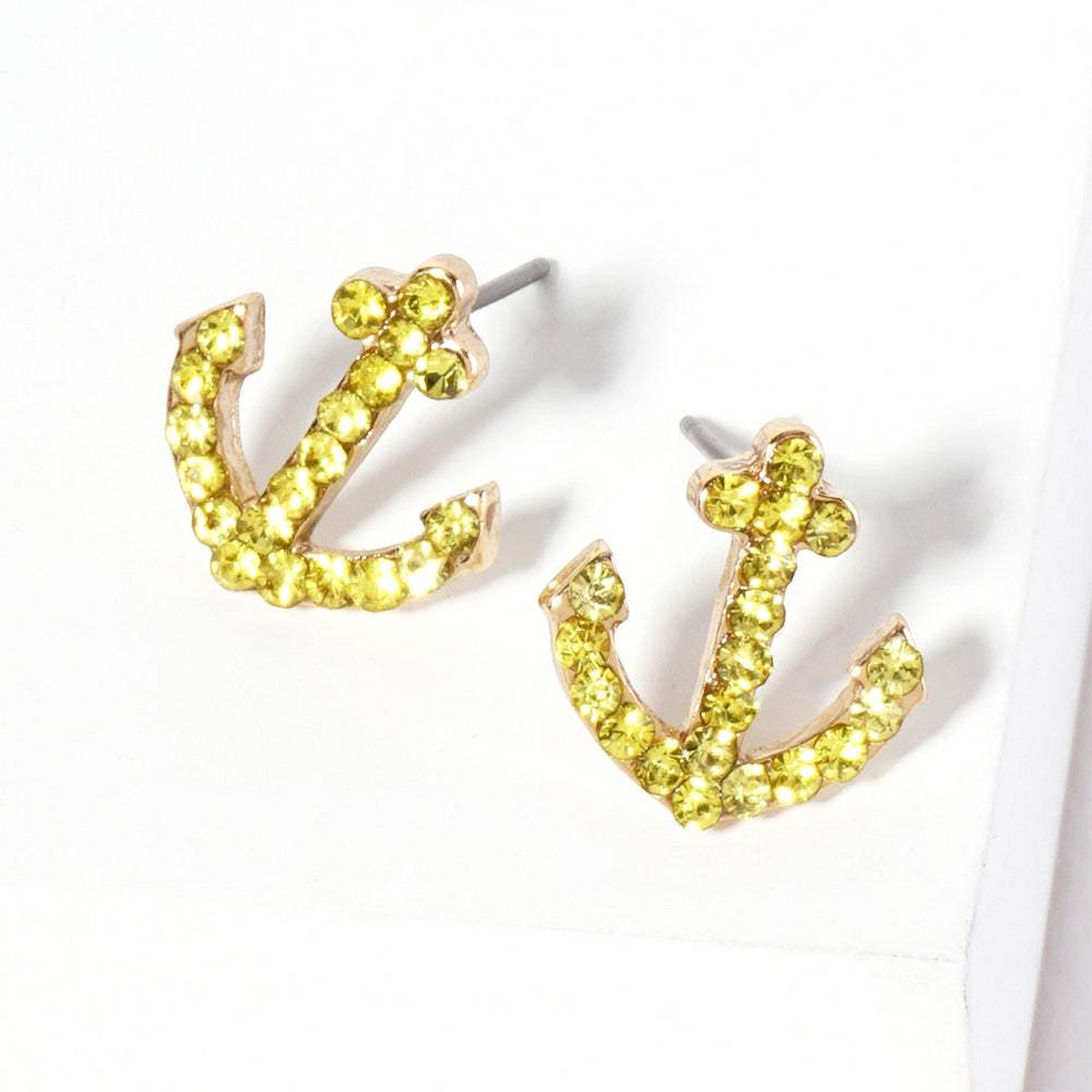 Crystal Rhinestone Paved Anchor Stud Earrings - Madeline Love - Flyclothing LLC
