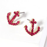 Crystal Rhinestone Paved Anchor Stud Earrings - Madeline Love - Flyclothing LLC