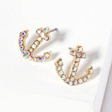 Crystal Rhinestone Paved Anchor Stud Earrings - Madeline Love - Flyclothing LLC
