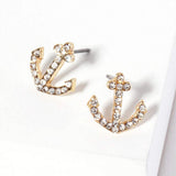 Crystal Rhinestone Paved Anchor Stud Earrings - Madeline Love - Flyclothing LLC