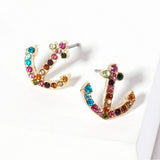 Crystal Rhinestone Paved Anchor Stud Earrings - Madeline Love - Flyclothing LLC