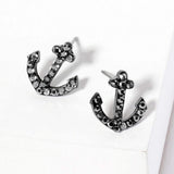 Crystal Rhinestone Paved Anchor Stud Earrings - Madeline Love - Flyclothing LLC