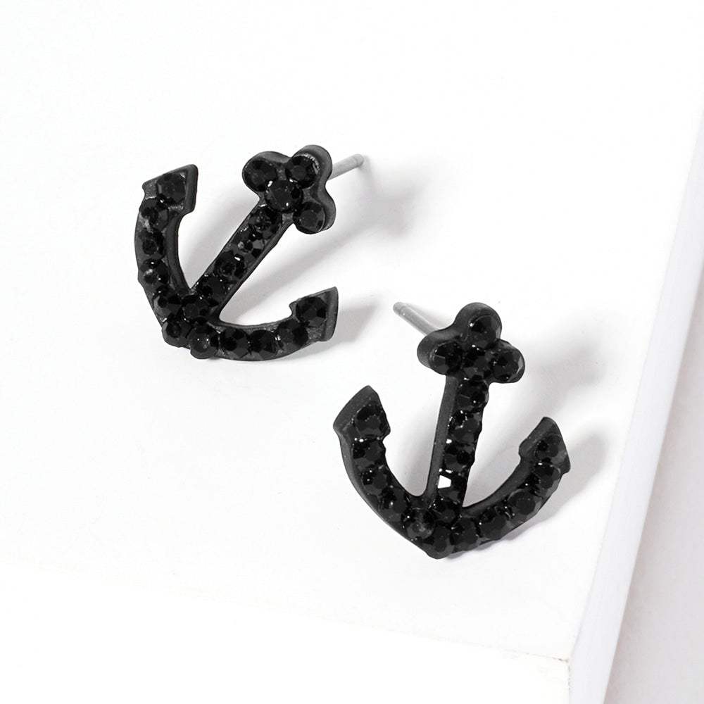 Crystal Rhinestone Paved Anchor Stud Earrings - Madeline Love - Flyclothing LLC