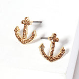 Crystal Rhinestone Paved Anchor Stud Earrings - Madeline Love - Flyclothing LLC