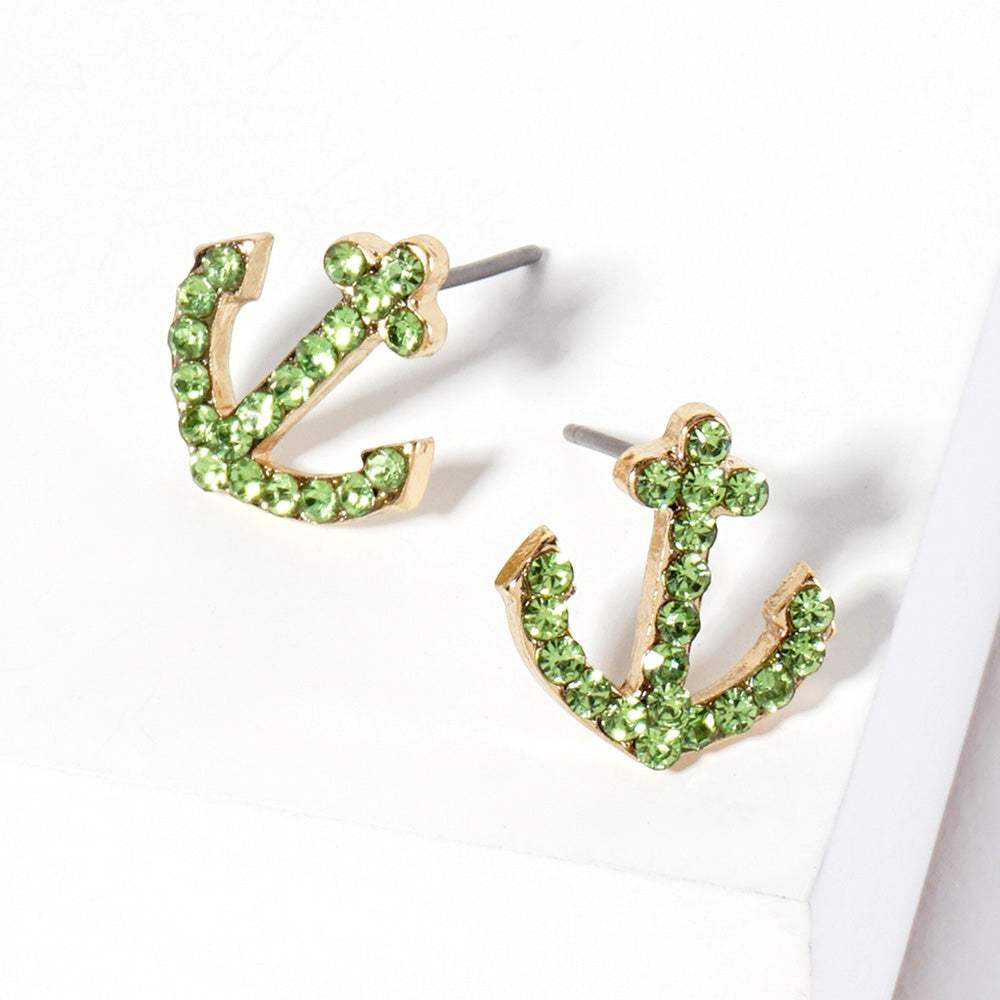 Crystal Rhinestone Paved Anchor Stud Earrings - Madeline Love - Flyclothing LLC