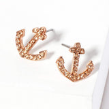 Crystal Rhinestone Paved Anchor Stud Earrings - Madeline Love - Flyclothing LLC