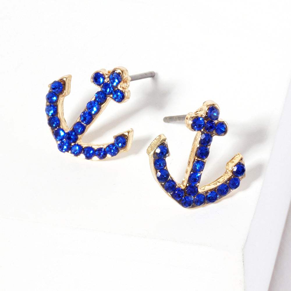 Crystal Rhinestone Paved Anchor Stud Earrings - Madeline Love - Flyclothing LLC