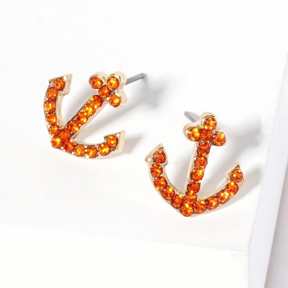 Crystal Rhinestone Paved Anchor Stud Earrings - Madeline Love - Flyclothing LLC