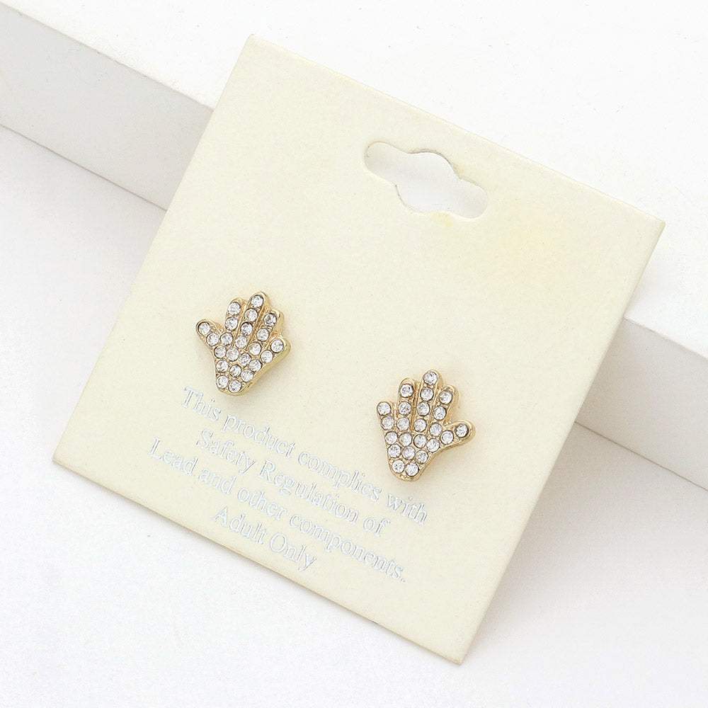 Rhinestone Paved Hand Stud Earrings - Madeline Love - Flyclothing LLC