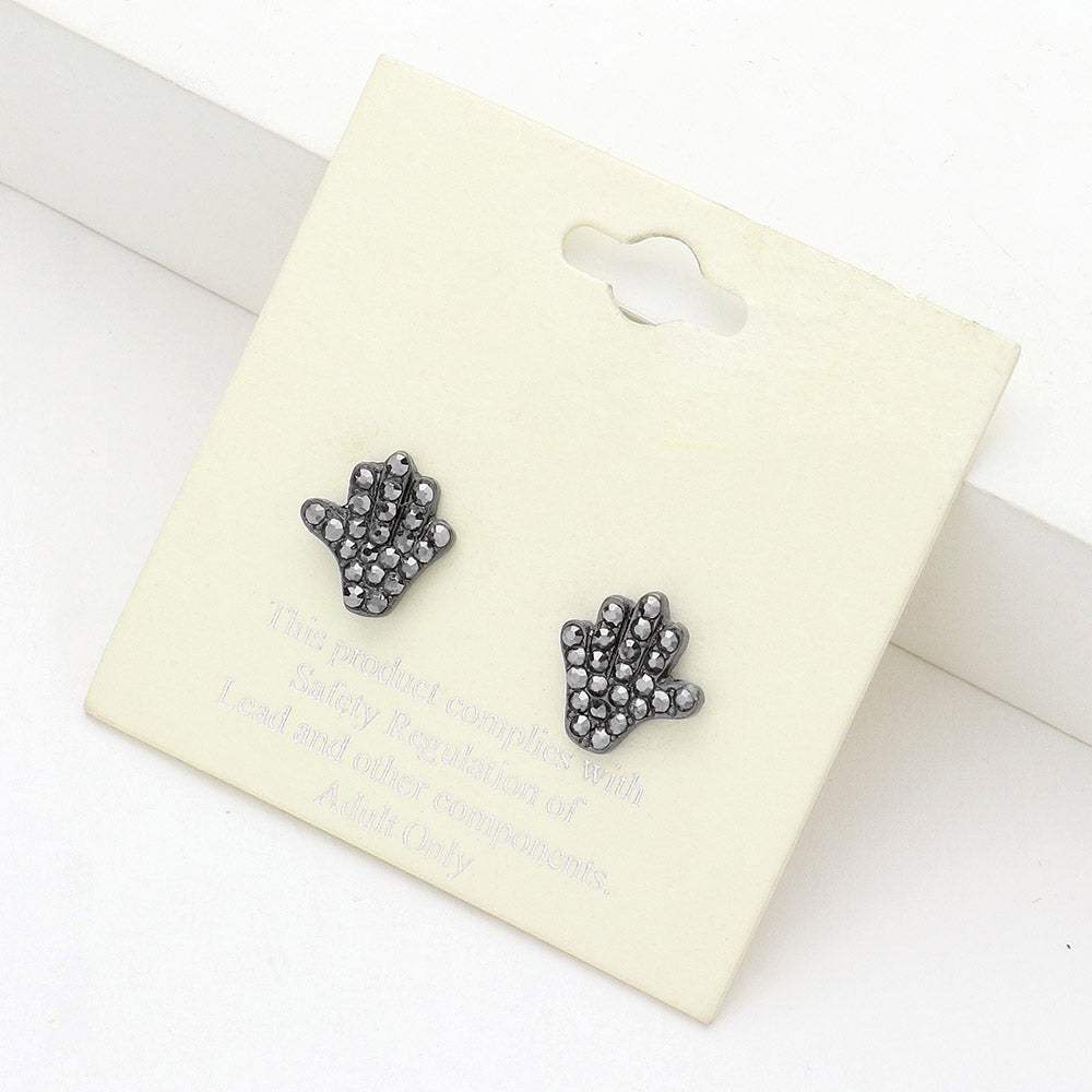 Rhinestone Paved Hand Stud Earrings - Madeline Love - Flyclothing LLC