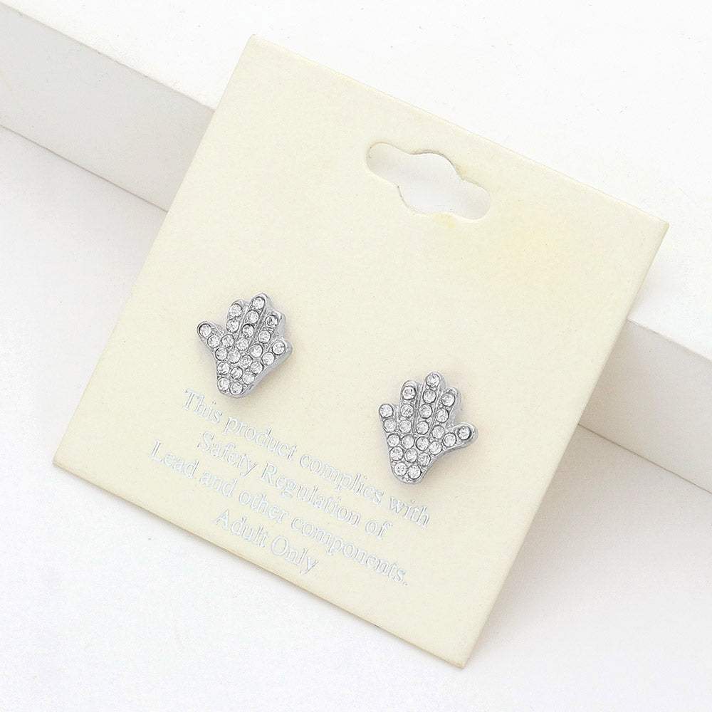 Rhinestone Paved Hand Stud Earrings - Madeline Love - Flyclothing LLC