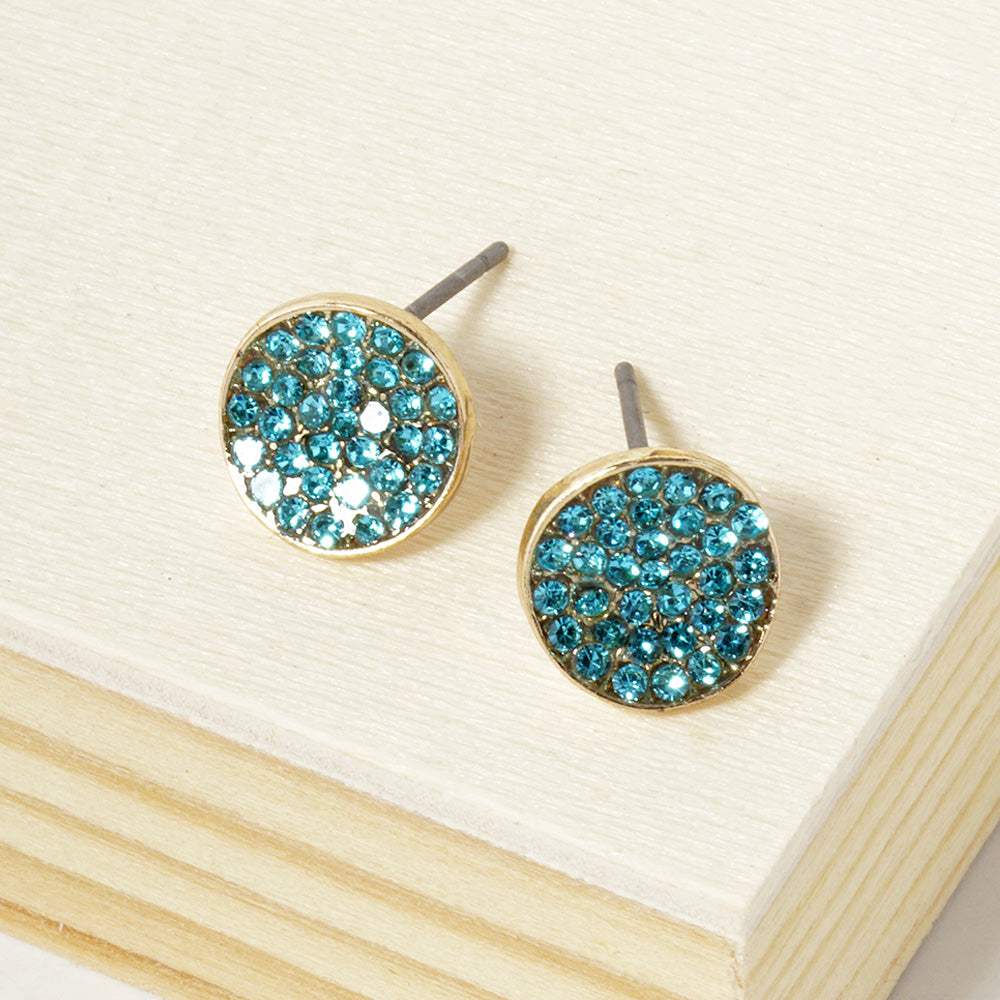 Crystal Pave Round Disc Stud Earrings - Madeline Love - Flyclothing LLC