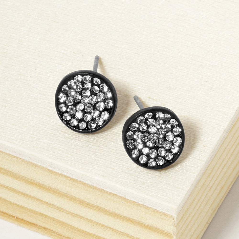 Crystal Pave Round Disc Stud Earrings - Madeline Love - Flyclothing LLC