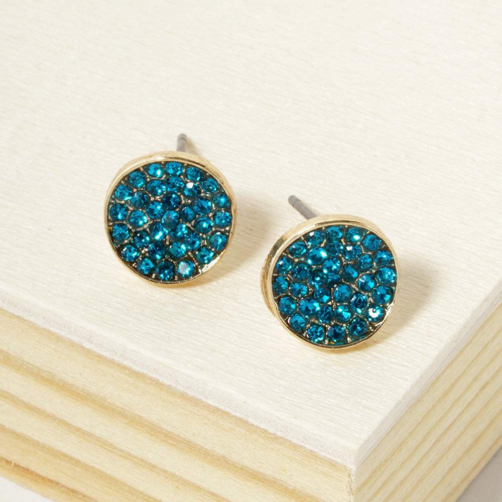 Crystal Pave Round Disc Stud Earrings - Madeline Love - Flyclothing LLC