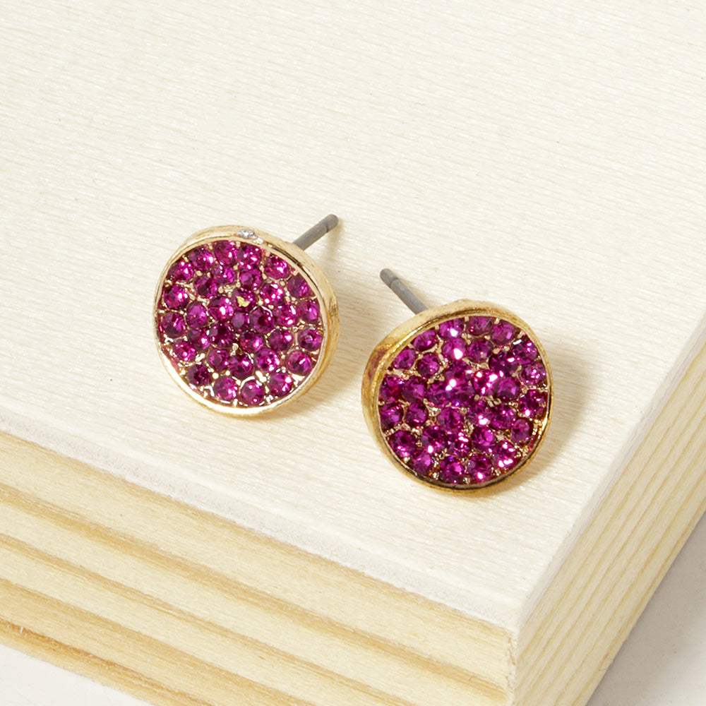 Crystal Pave Round Disc Stud Earrings - Madeline Love - Flyclothing LLC