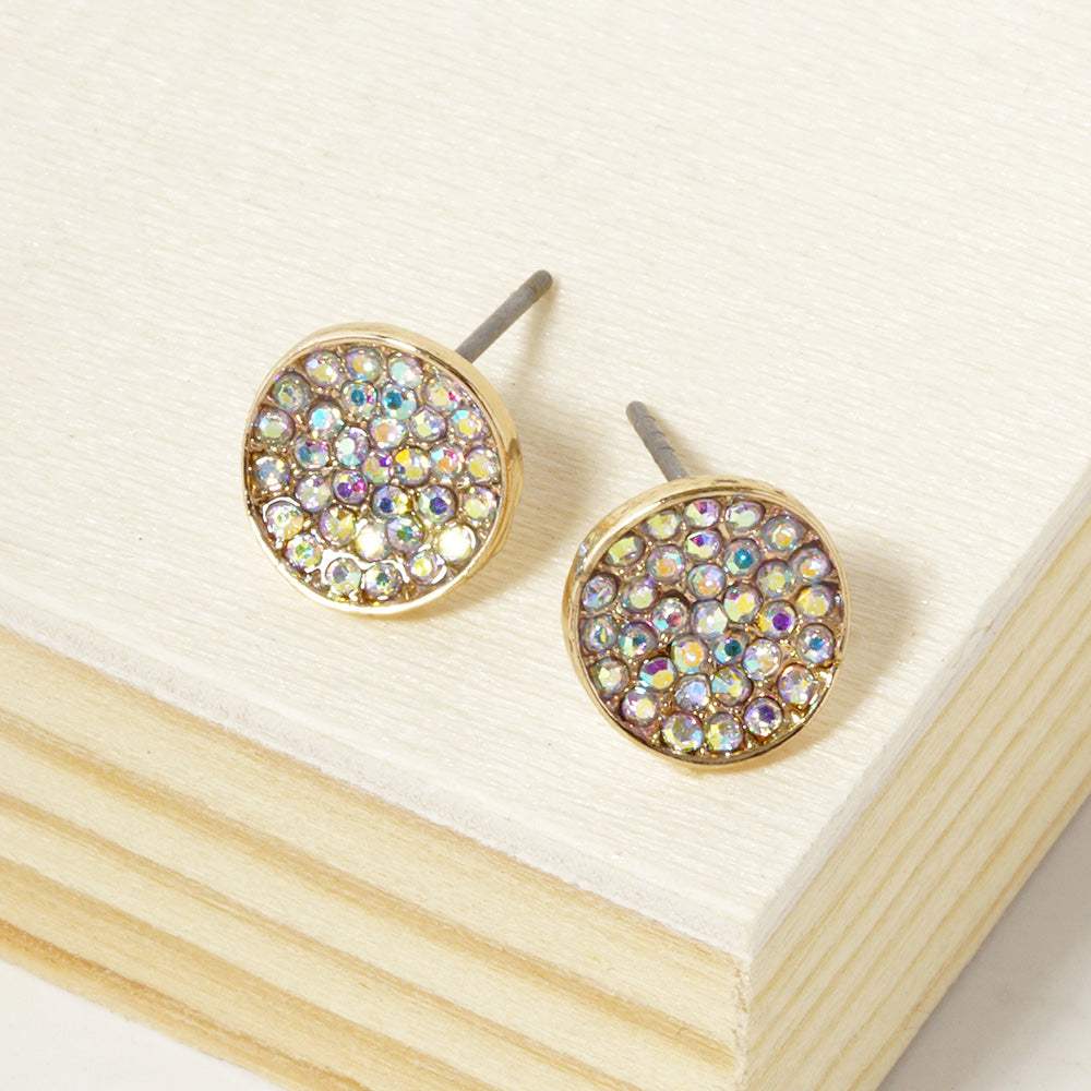 Crystal Pave Round Disc Stud Earrings - Madeline Love - Flyclothing LLC