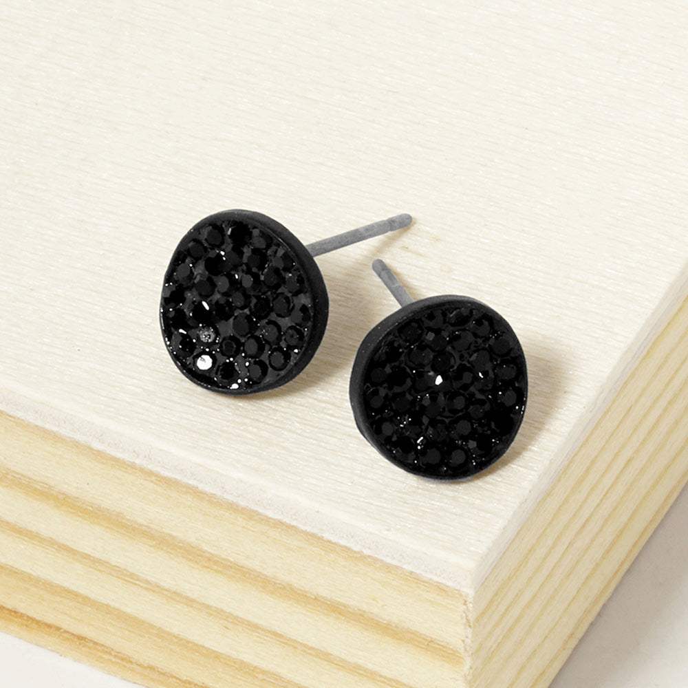 Crystal Pave Round Disc Stud Earrings - Madeline Love - Flyclothing LLC