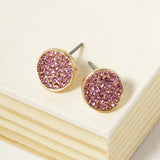 Crystal Pave Round Disc Stud Earrings - Madeline Love - Flyclothing LLC