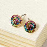 Crystal Pave Round Disc Stud Earrings - Madeline Love - Flyclothing LLC