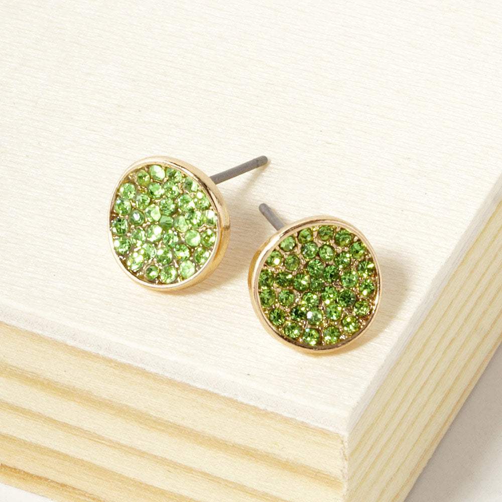 Crystal Pave Round Disc Stud Earrings - Madeline Love - Flyclothing LLC