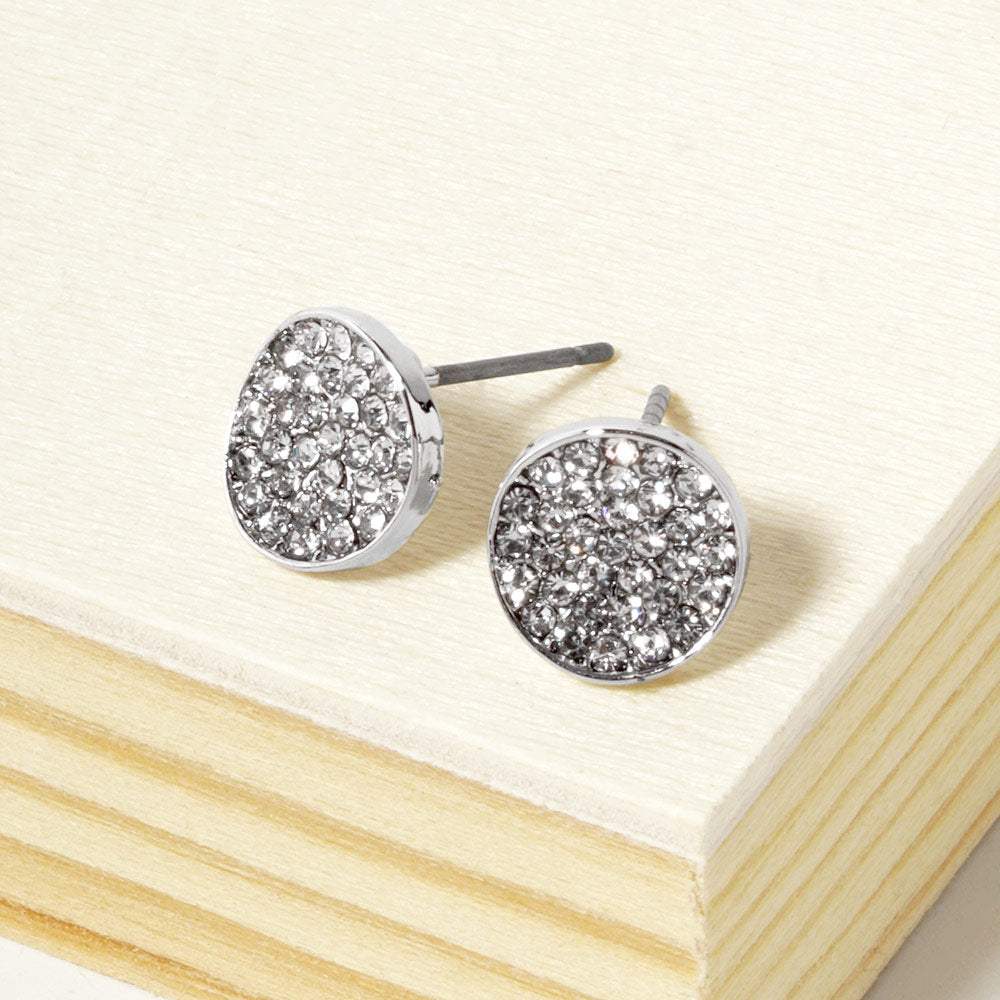 Crystal Pave Round Disc Stud Earrings - Madeline Love - Flyclothing LLC