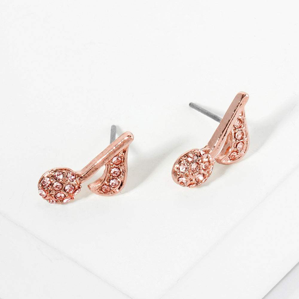 Stone Paved Musical Note Stud Earrings - Madeline Love - Flyclothing LLC