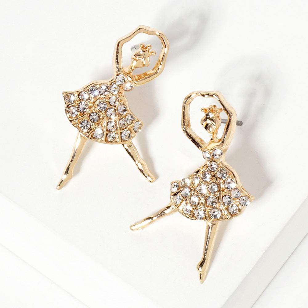 Crystal Paved Ballerina Stud Earrings - Madeline Love - Flyclothing LLC