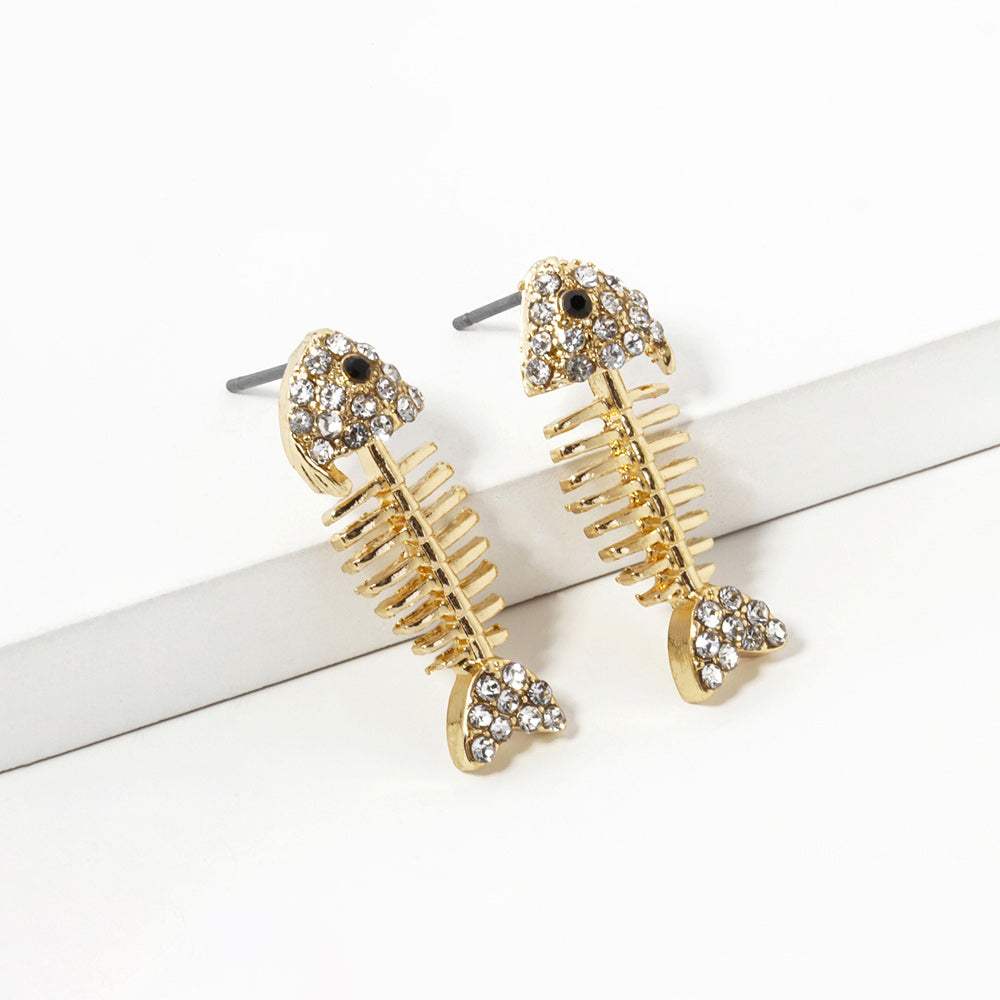Rhinestone Crystal Paved Fishbone Stud Earrings - Madeline Love - Flyclothing LLC
