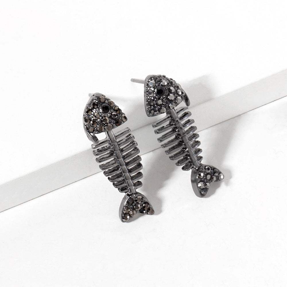 Rhinestone Crystal Paved Fishbone Stud Earrings - Madeline Love - Flyclothing LLC