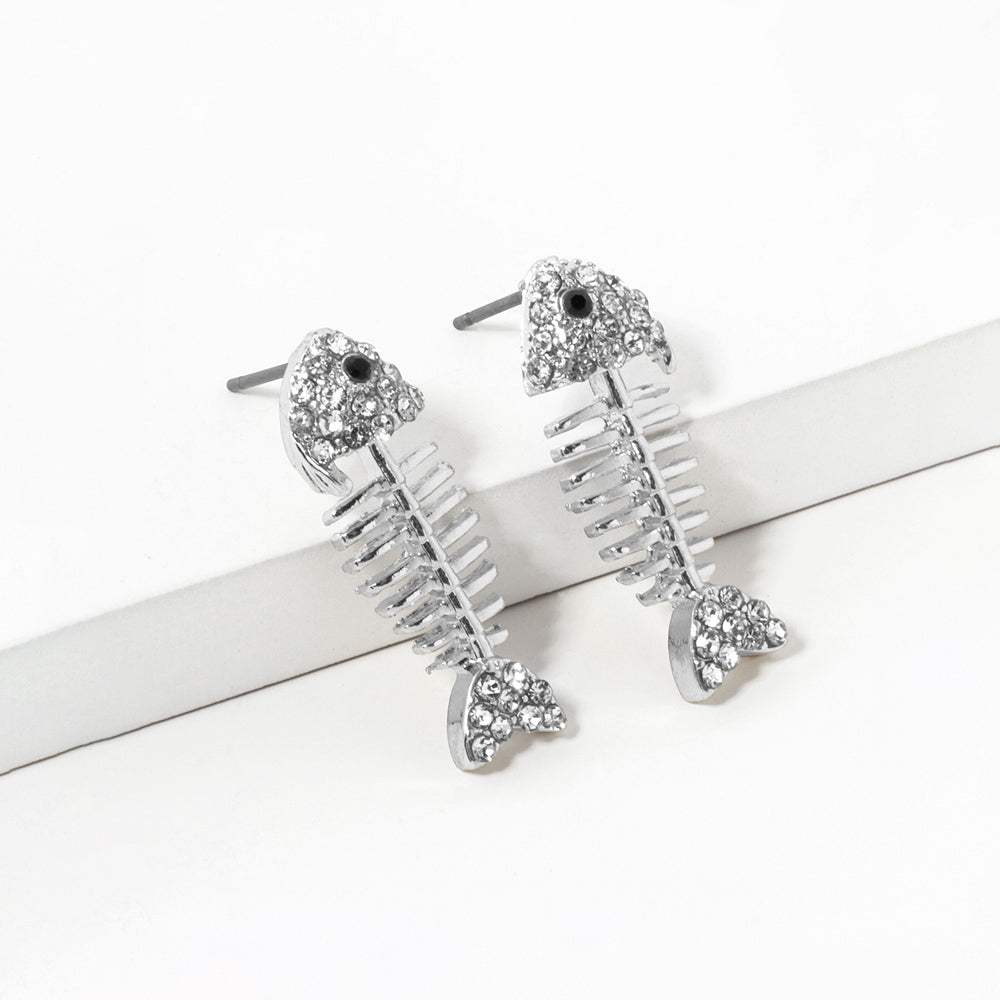 Rhinestone Crystal Paved Fishbone Stud Earrings - Madeline Love - Flyclothing LLC