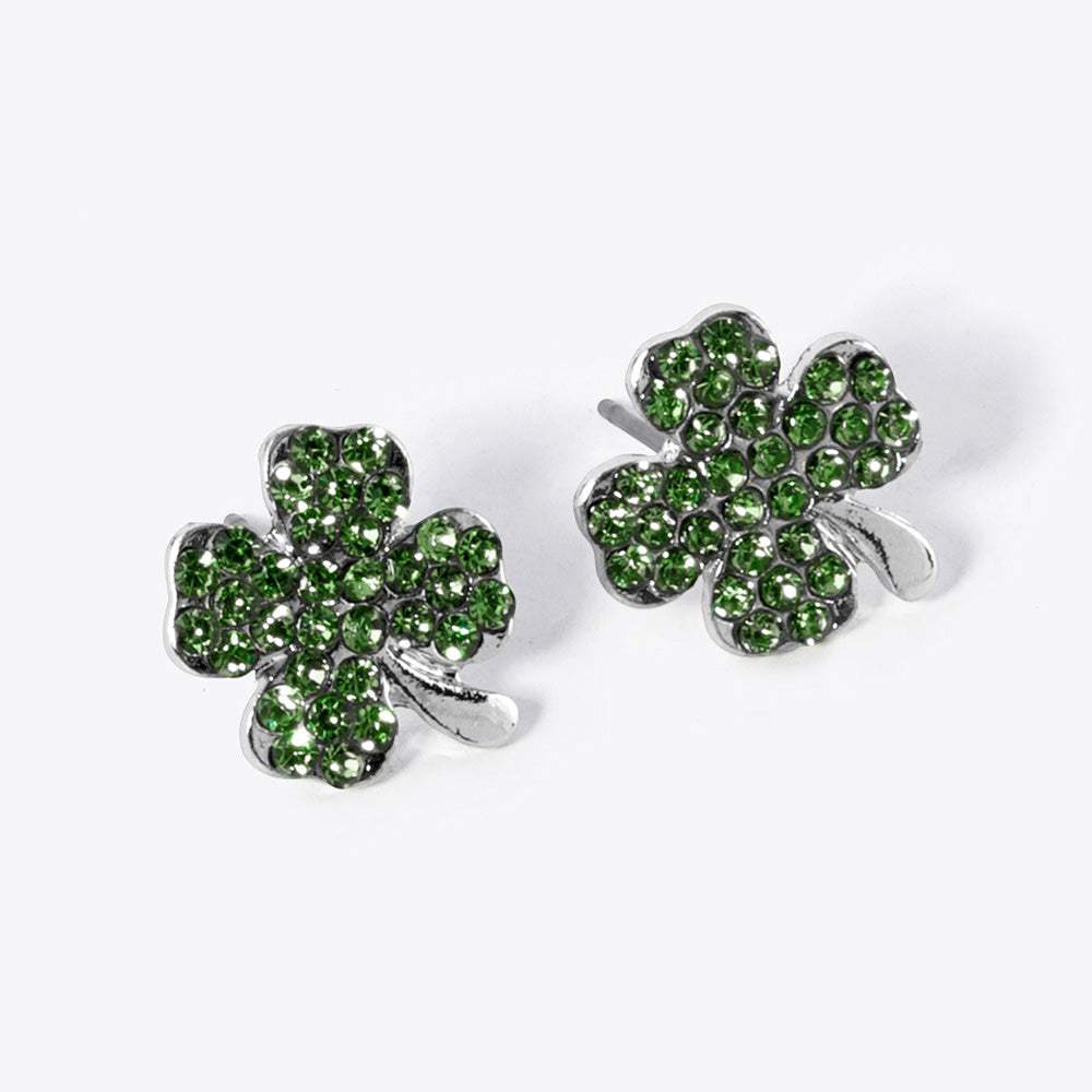 Crystal Paved Clover Stud Earrings - Madeline Love - Flyclothing LLC