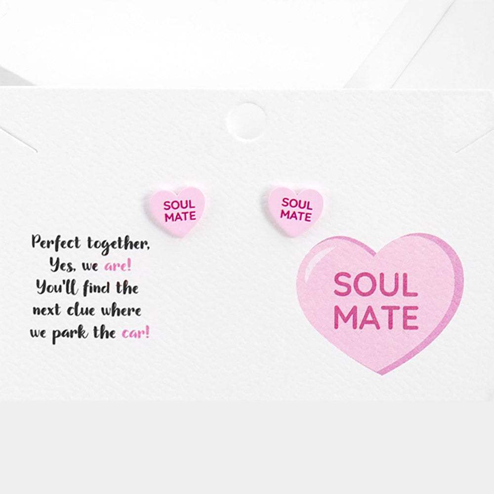 Soul Mate Message Heart Stud Earrings - Madeline Love - Flyclothing LLC