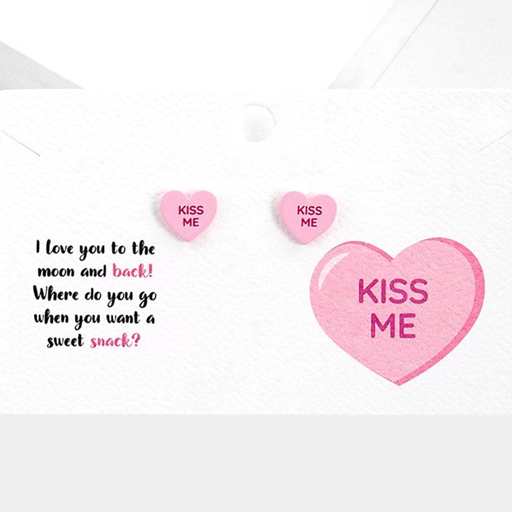 Kiss Me Message Heart Stud Earrings - Madeline Love - Flyclothing LLC