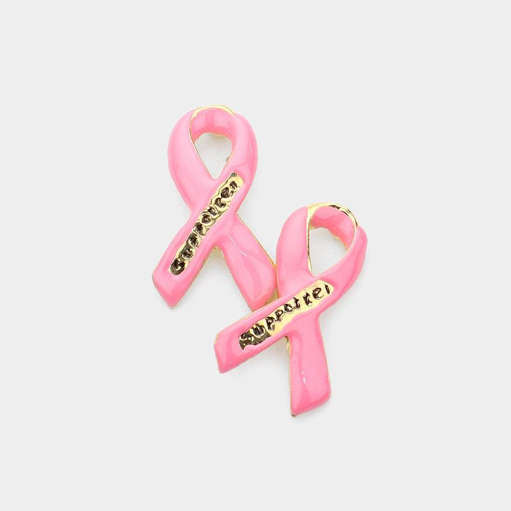 Enamel Pink Ribbon Stud Earrings - Madeline Love - Flyclothing LLC