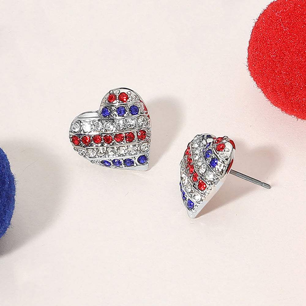 American USA Flag Colored Stone Paved Heart Stud Earrings - Madeline Love - Flyclothing LLC