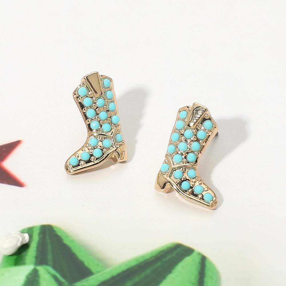Stone Paved Western Cowboy Boot Stud Earrings - Madeline Love - Flyclothing LLC